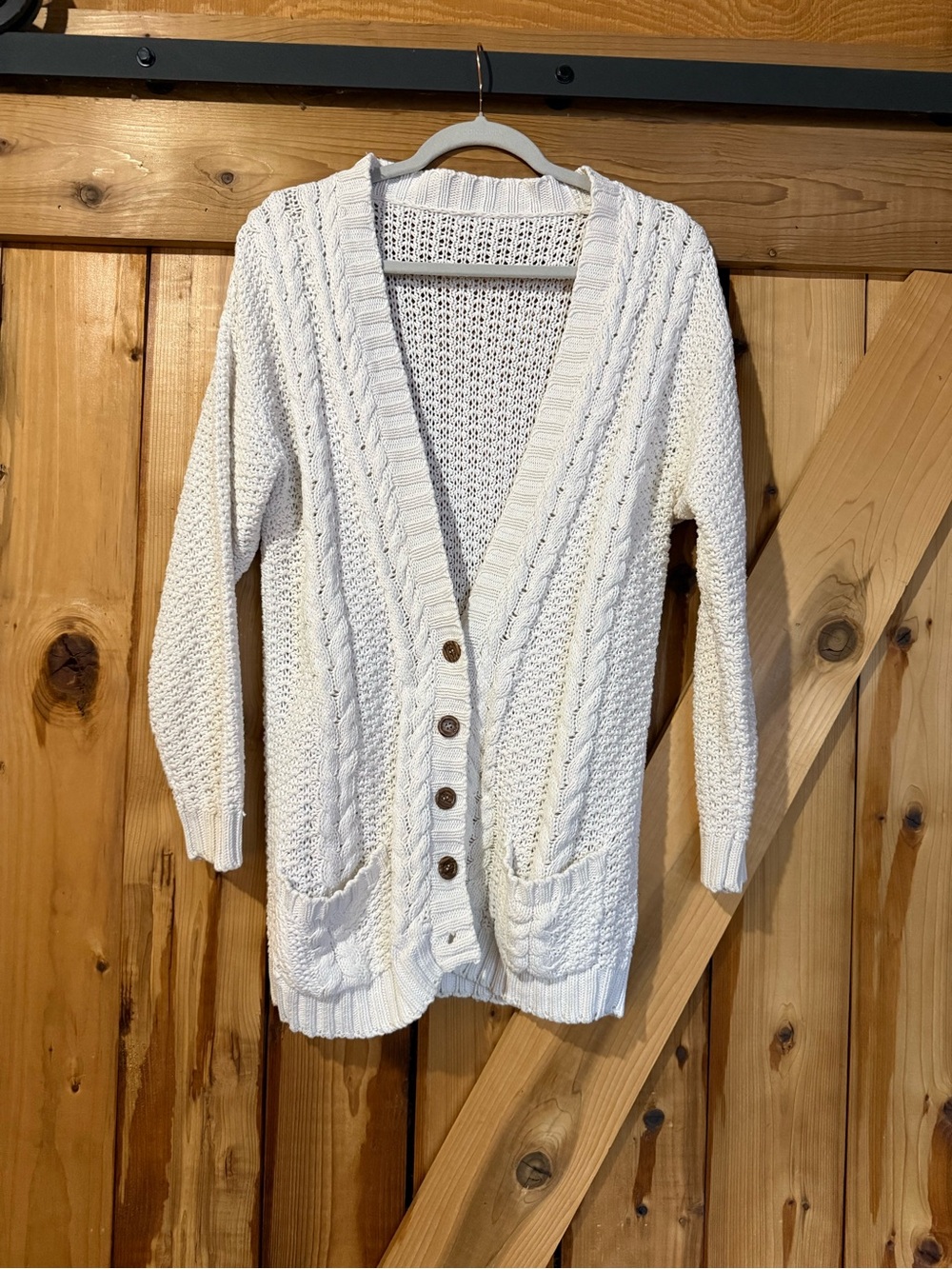 White Cable-Knit Button-Up Women's Cardigan Sweater~CottageCore ♥️